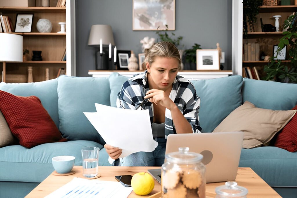 Student working on laptop with papers – 7 side hustles for 2025.